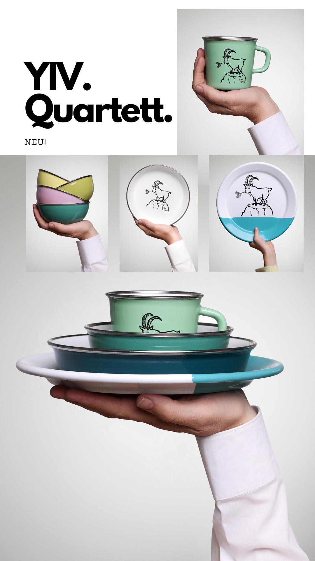 YIV Emaille Quartett – Becher, Schale, Teller mit hohem Rand & flacher Teller – nachhaltig & perfektes Geschenk für Kinder