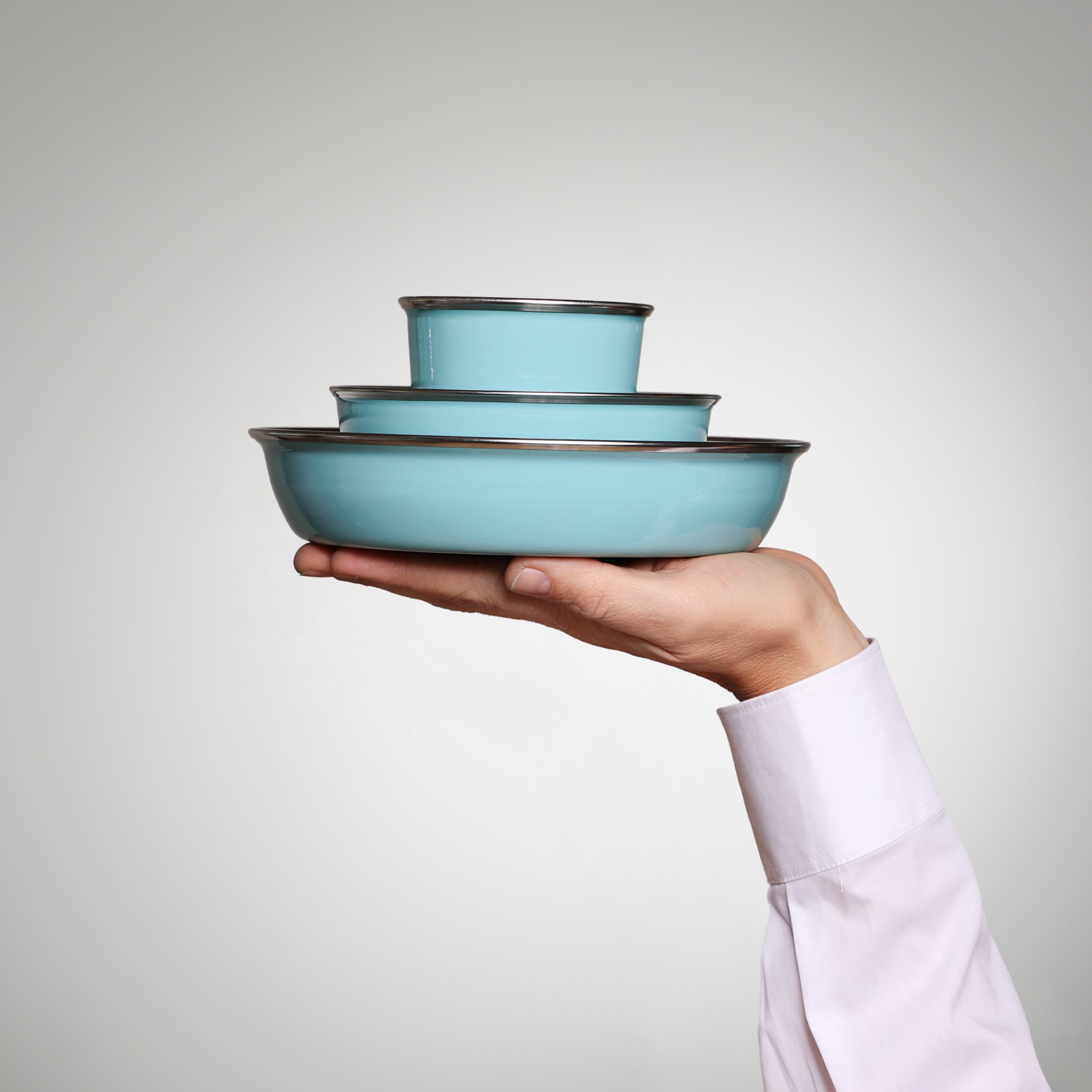 Emaille Trio YIV – nachhaltig & schadstofffrei: Becher, Schale & Teller im Set