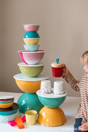 Emaille Becher Schale Teller YIV handgefertigt