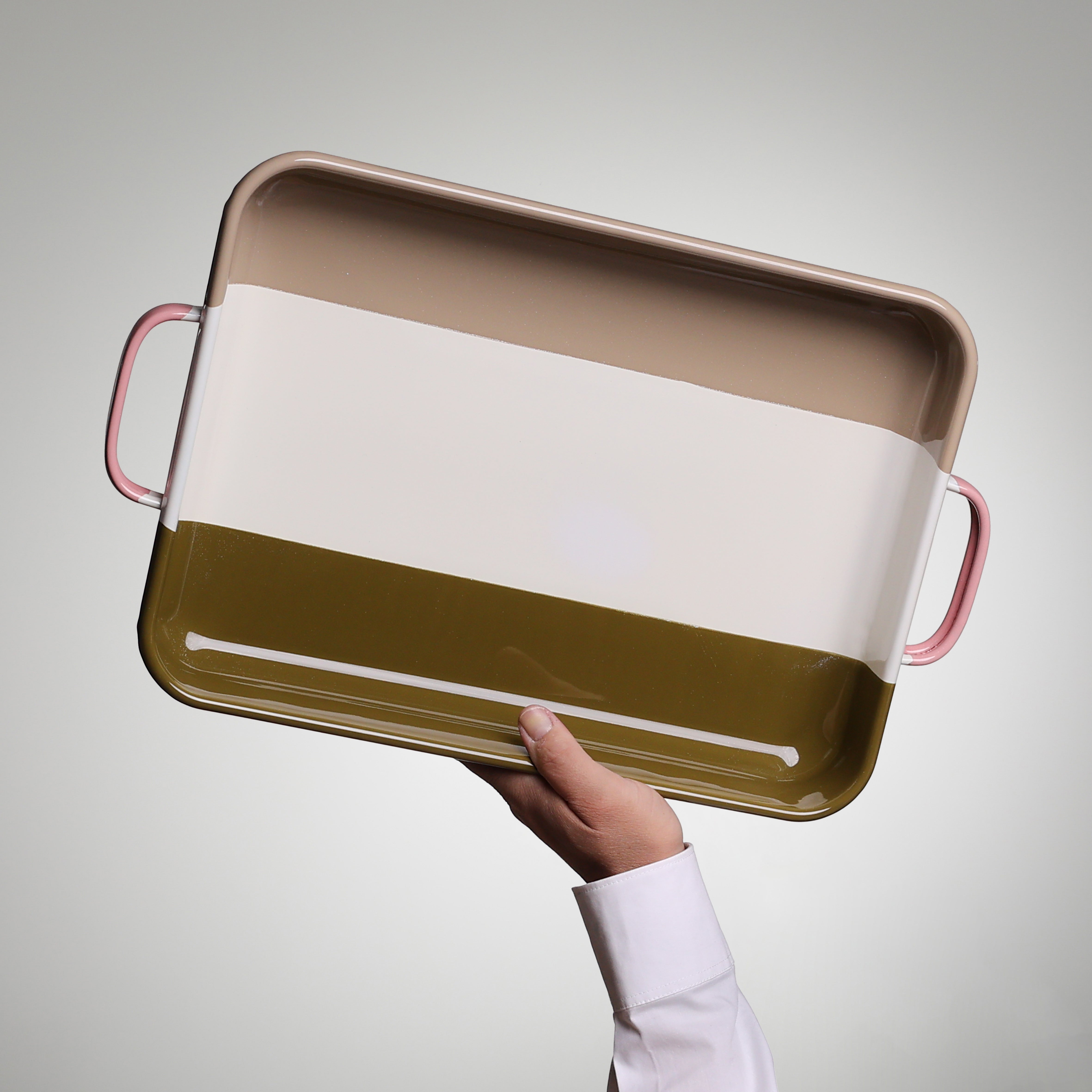 YIV Multifunktionale Form 27×36 cm blau & beige – Nachhaltige Emaille Auflaufform, handgefertigt & CO₂-neutral produziert