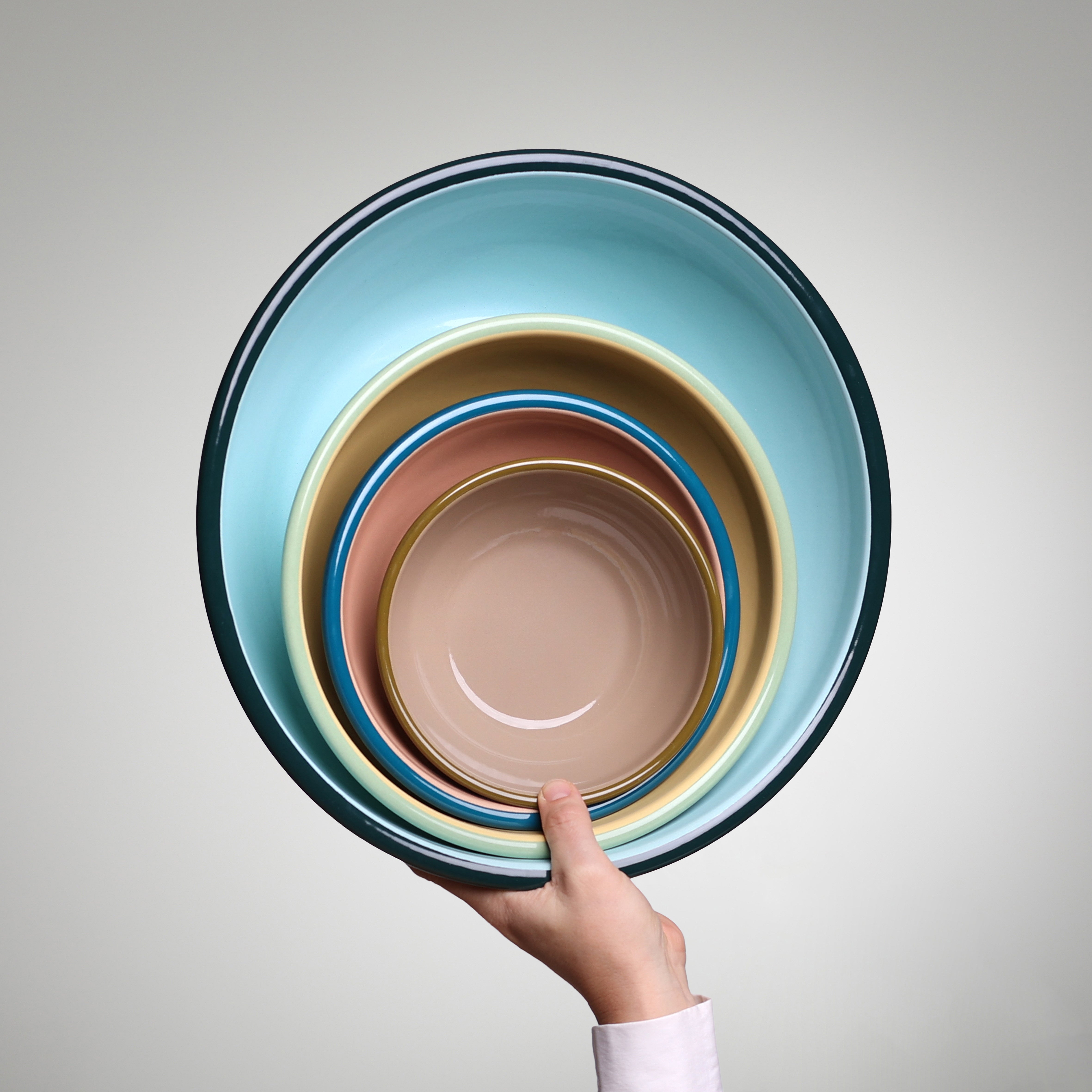 YIV Emaille Schüssel Ø 26 cm – Mint | Holunderblüten Gelb - gross, handgefertigt & nachhaltig